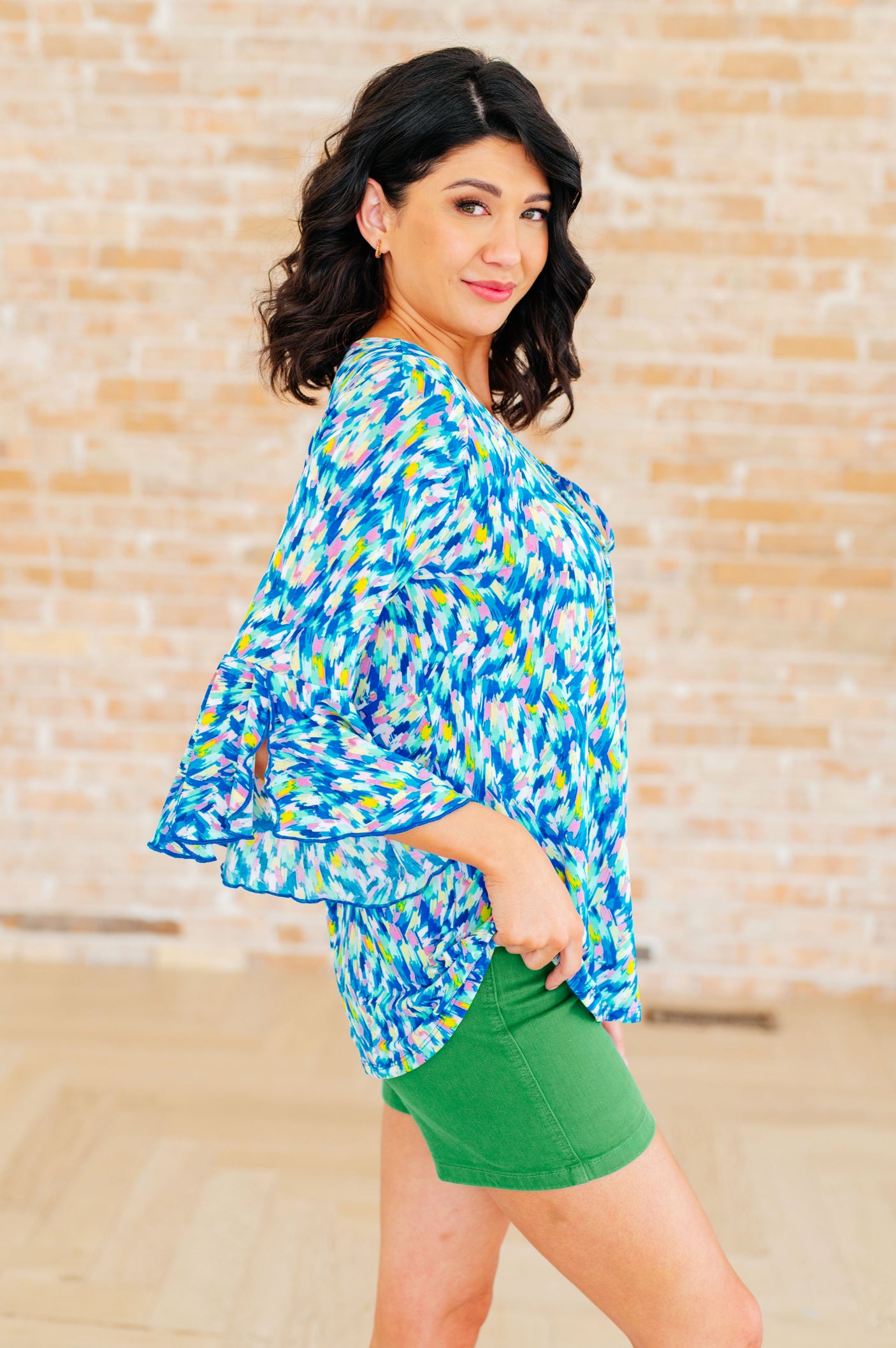 Willow Bell Sleeve Top in Royal Brushed Multi - Liarian Unlimited Boutique