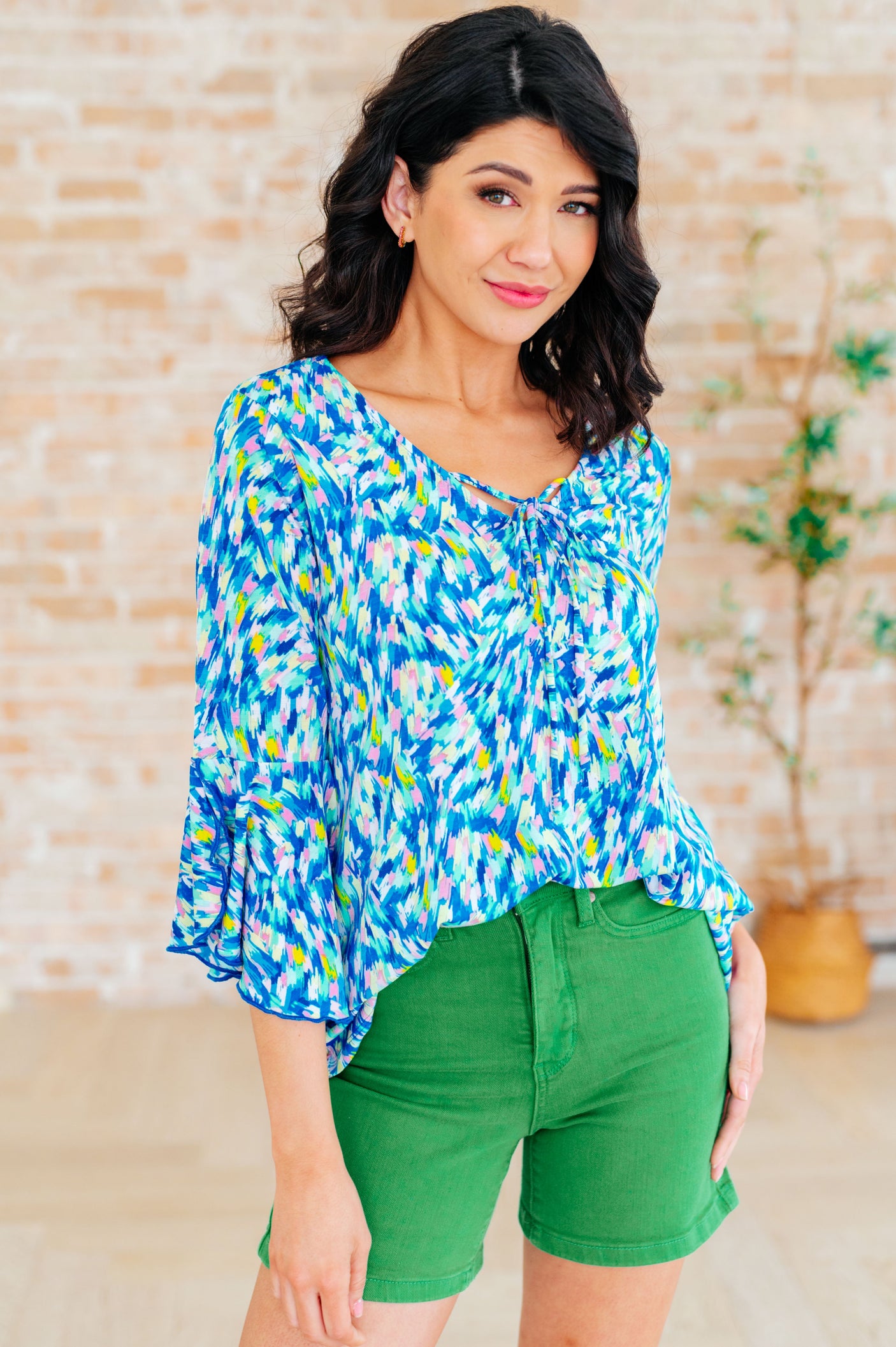 Willow Bell Sleeve Top in Royal Brushed Multi - Liarian Unlimited Boutique