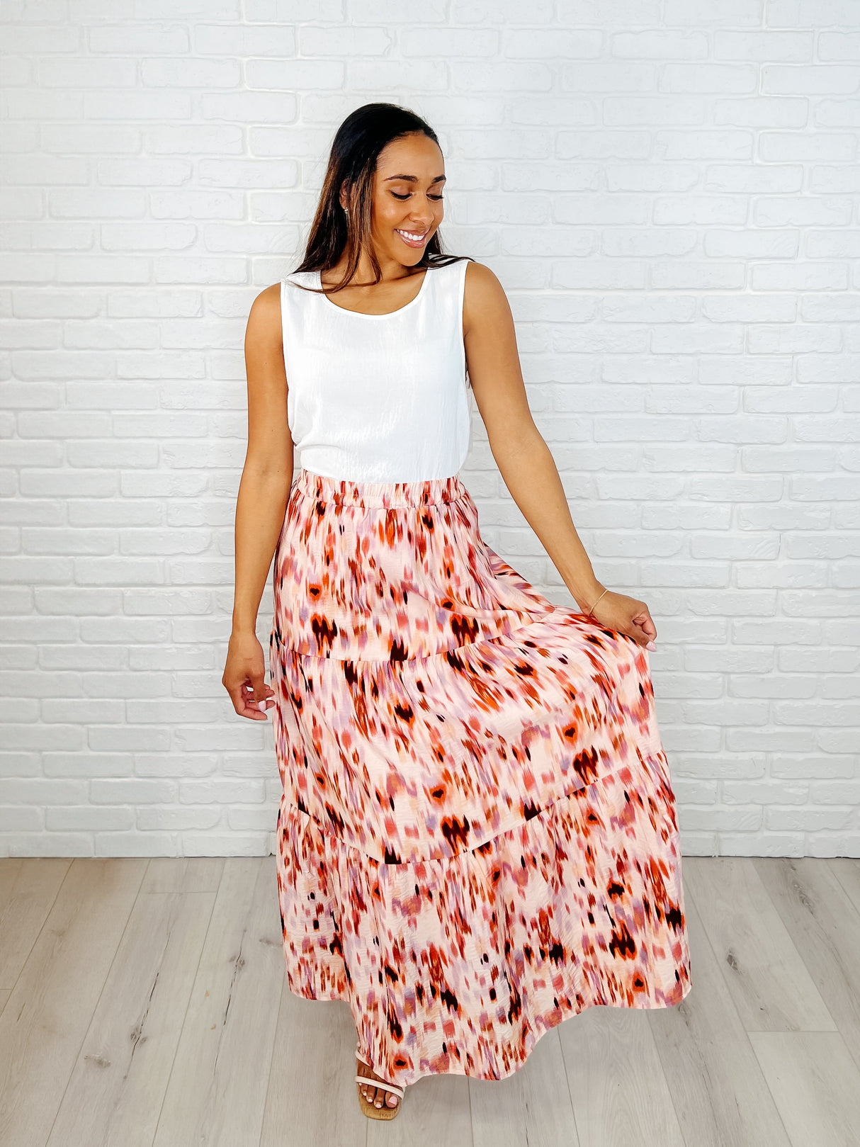 Falda larga con estampado de acuarela "Words Fail Me"