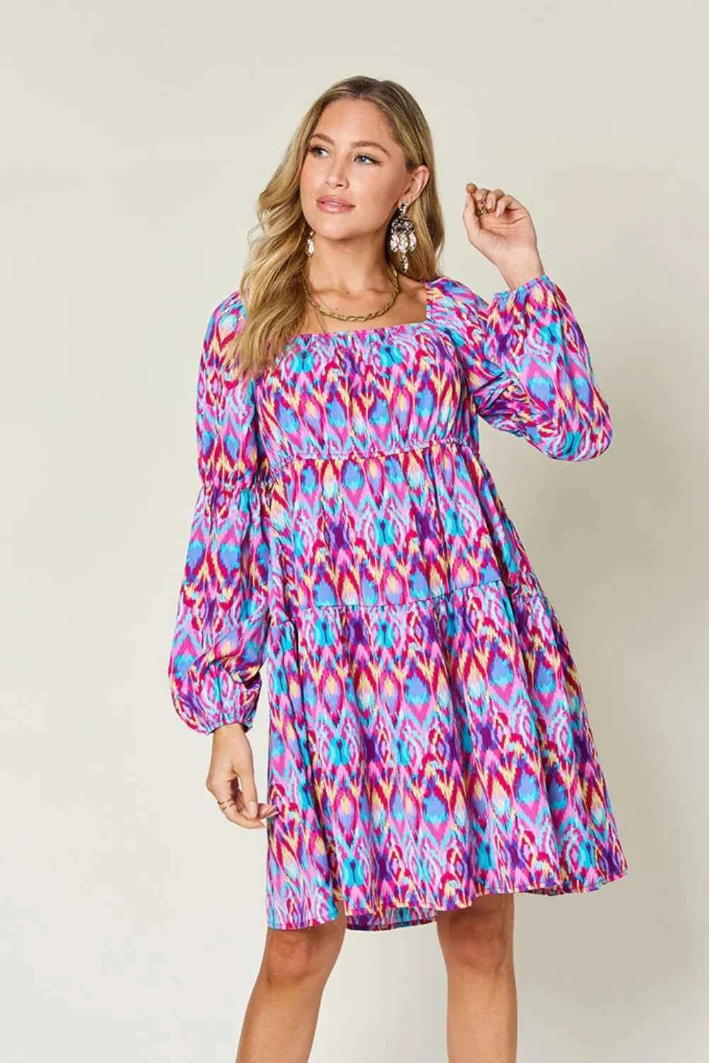 Double Take Full Size Printed Long Sleeve Dress