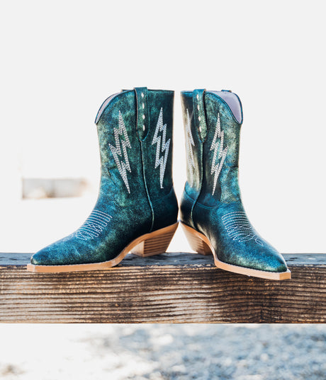 Bowie Metallic Boot in Teal - Liarian Unlimited Boutique