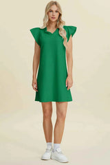 Double Take Full Size Ruffled V-Neck Cap Sleeve Dress