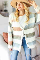 Button Down Stripe Soft Fuzzy Sweater Cardigan - Liarian Unlimited Boutique