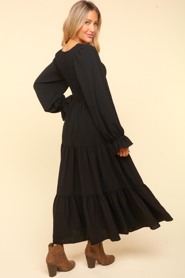 Smocking Maxi Woven Dress with Side Pockets in Black - Liarian Unlimited Boutique