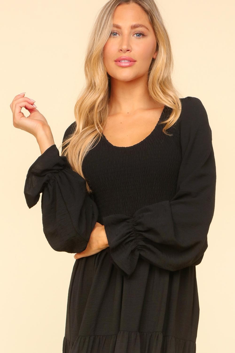 Smocking Maxi Woven Dress with Side Pockets in Black - Liarian Unlimited Boutique
