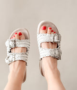 Intertwine Dual Woven Strap Slide in White - Liarian Unlimited Boutique