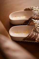 Sandalias con tiras tejidas dobles Intertwine en color champán