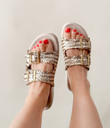 Sandalias con tiras tejidas dobles Intertwine en color champán