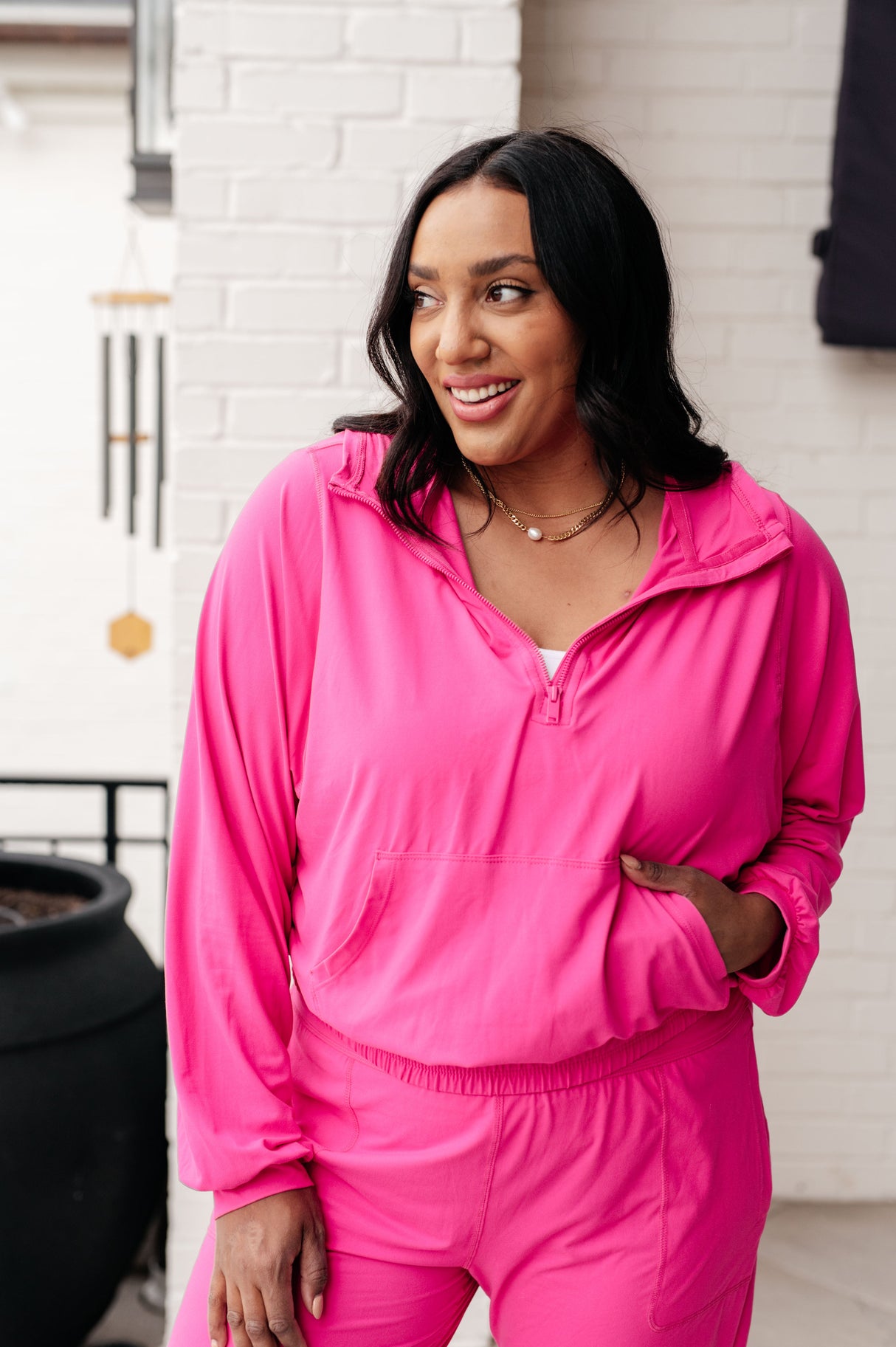 Morning Run Half Zip Hoodie in Sonic Pink - Liarian Unlimited Boutique
