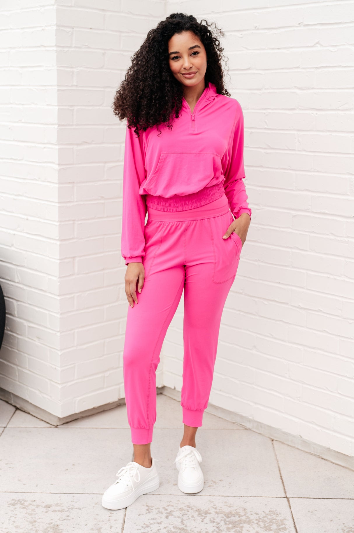 Morning Run Half Zip Hoodie in Sonic Pink - Liarian Unlimited Boutique