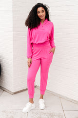 Sudadera con capucha Morning Run con media cremallera en rosa sónico